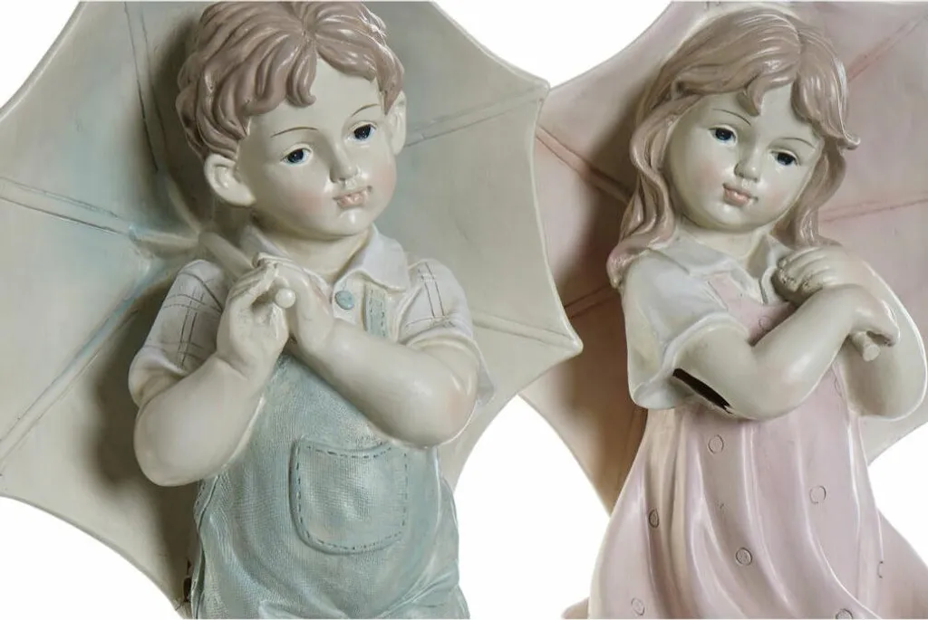 Statue décorative Enfant en résine 48,5 cm - Duo Bleu et Rose pour Maison