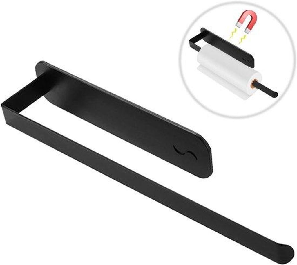 Magnetische Küchenrolhalter aus Kohlenstoffstahl - Handheld - ohne Bohren - schwarz