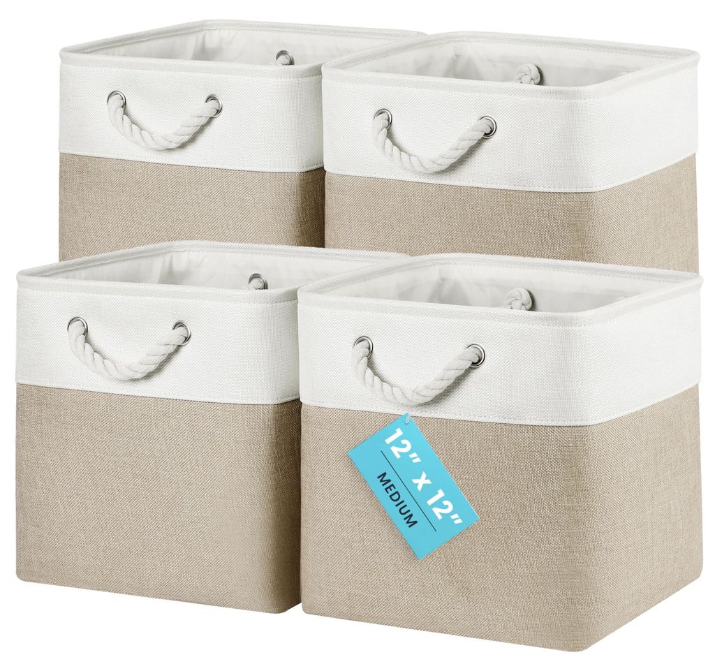Aufbewahrungsboxen 30x30x30 cm, 4er-Set, würfelförmige Aufbewahrungskörbe aus Stoff, Aufbewahrungskörbe fürs Kinderzimmer, Faltbox 30x30 cm, K...