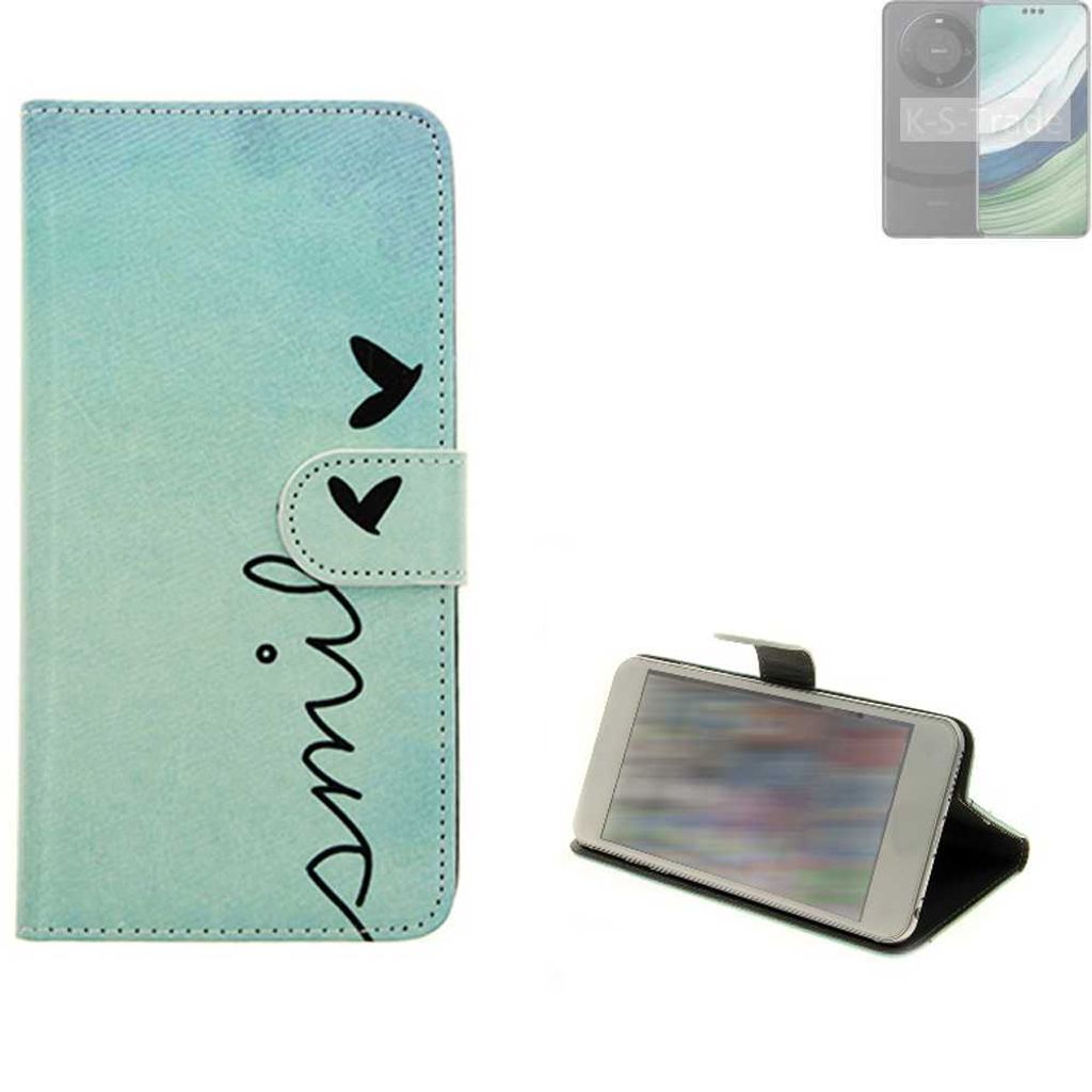 K-S-Trade Schutz Hülle Handy Hülle kompatibel mit Huawei Mate 60 Hülle Handyhülle cover bookstyle Etui Handyhülle “smile“ türkis