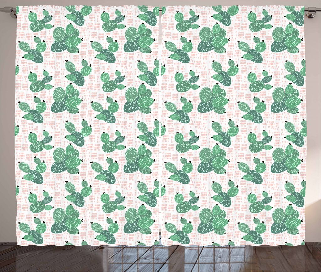 ABAKUHAUS Kaktus Rustikaler Vorhang, Tropical Saftige Kunst, Wohnzimmer Universalband Gardinen mit Schlaufen und Haken, 280 x 245 cm, Farngrün Sch...