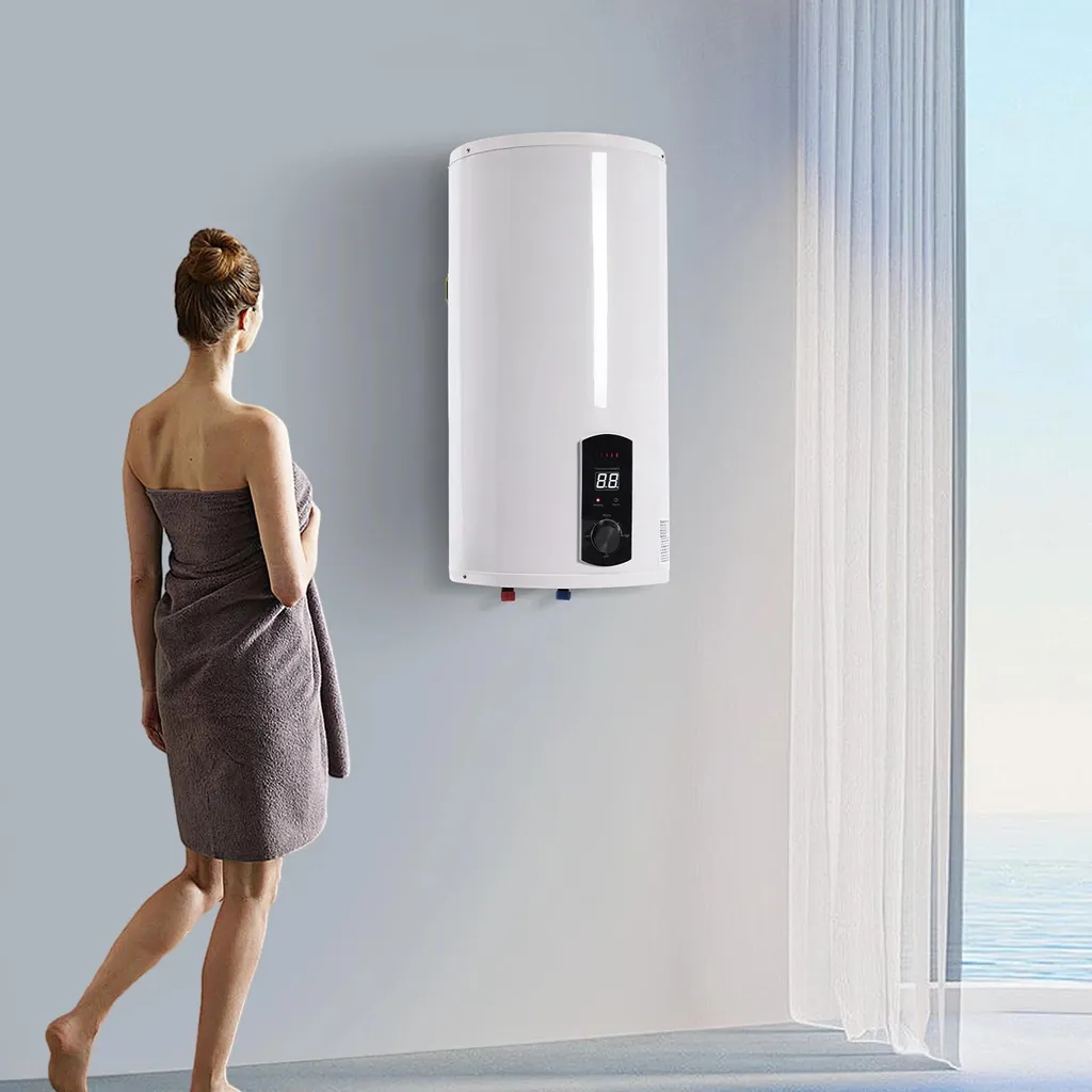 Chauffe-eau 2000W à chauffe rapide - Design cylindrique beige montage vertical