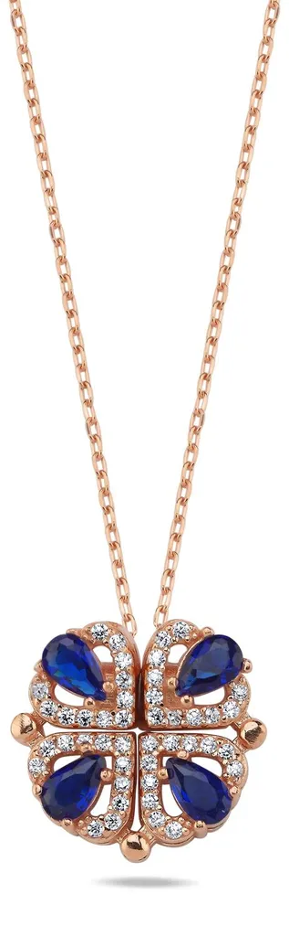 Collier trèfle 4 cœurs en argent 925 et zircone rose - Bijou modulable