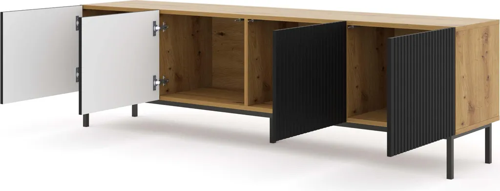 Meuble TV Longueur 200cm Ravenna B Noir et Beige à Finition Mate