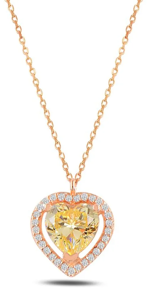 Collier Femme Citrine et Argent Rose Idéal pour Cadeau d'Anniversaire