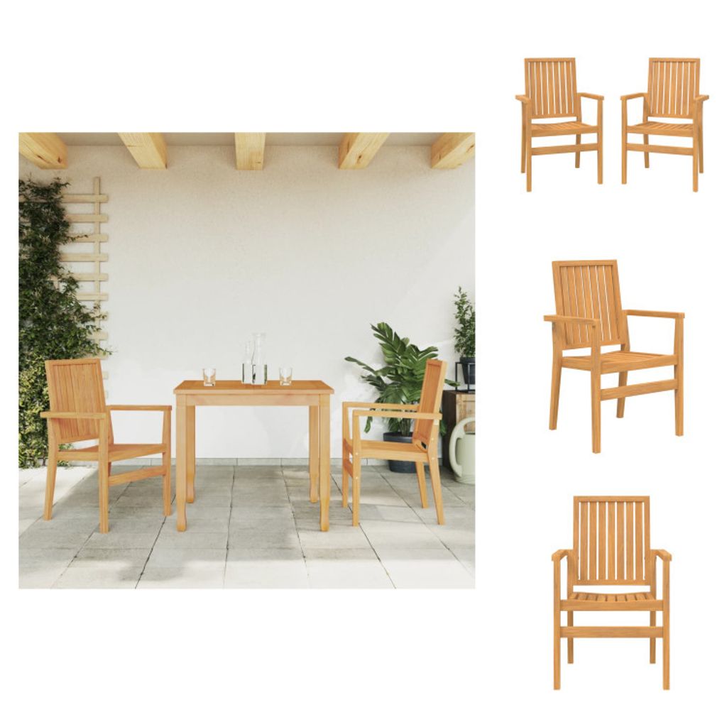 vidaXL Stapelbare Gartenstühle 2 Stk. 56,5x57,5x91 cm Massivholz Teak - Gartenstühle