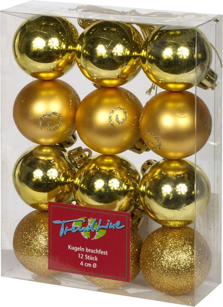 TrendLine Weihnachtskugeln bruchfest, langlebig Ø 4 cm gold Produktbild 