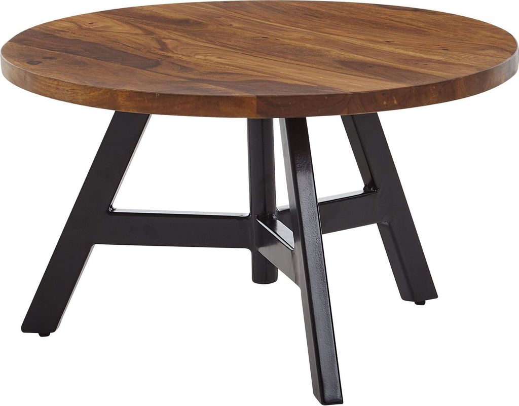 Couchtisch 60x60x35 cm Sheesham Massivholz / Metall Sofatisch Rund | Design Wohnzimmertisch Kaffeetisch Massiv | Kleiner Tisch Beistelltisch Wohnzi...
