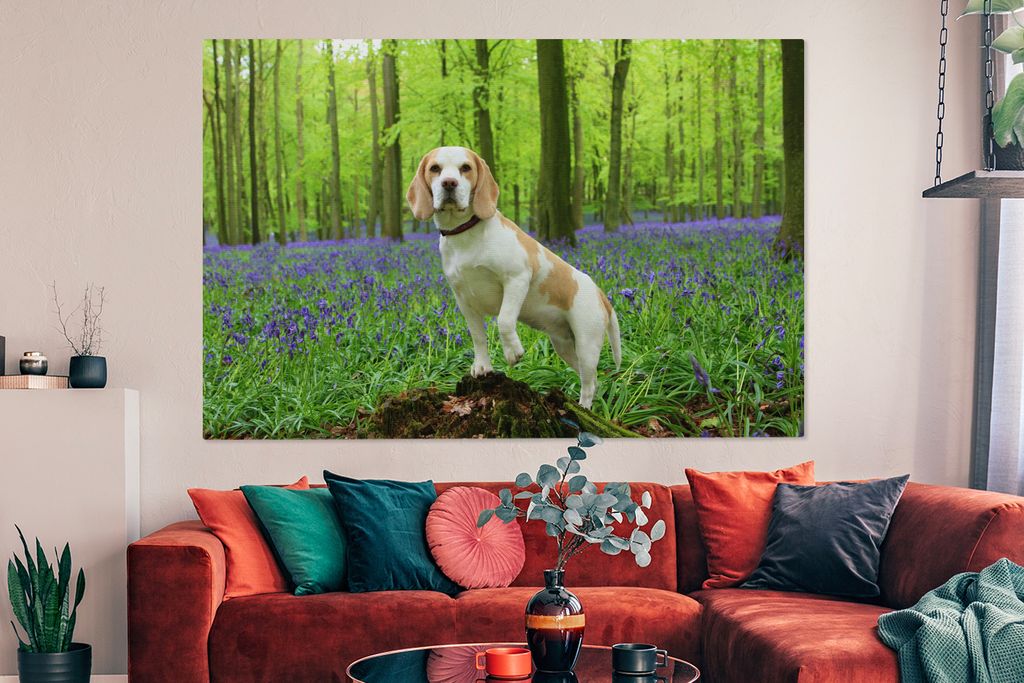 OneMillionCanvasses - Leinwandbilder - 150x100 cm, Ein Beagle in einem bunten Wald, Wandbilder Kunstdruck Wanddekoration