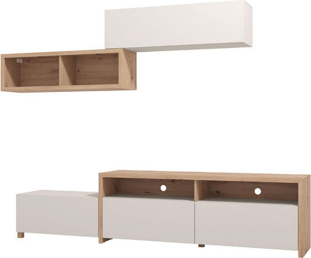 Dmora Wohnwand Tiana 238x42x161h cm Weiß Creme, Modulierbar 6 Regale