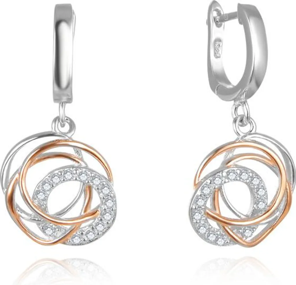 Boucles d'oreilles pendantes bicolores et zircons pour femme raffinée