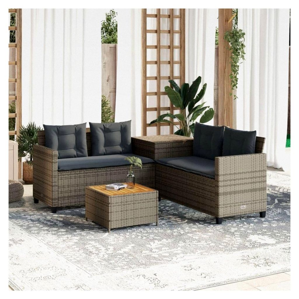 Polyrattan Gartenlounge, Balkon Lounge, Ecklounge mit Stauraum, Ecksofa Lounge Möbel, Gartenmöbel Set mit Beistelltisch Outdoor, inkl. Sitz- und ...