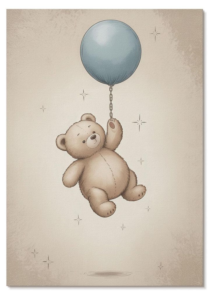 POSTER - 42x59 cm (A2) - Abstract Layer - Ein Teddybär mit einem Ballon in leuchtenden Farben - Wandbild für Wohnzimmer Schlafzimmer & Flur, Mode...