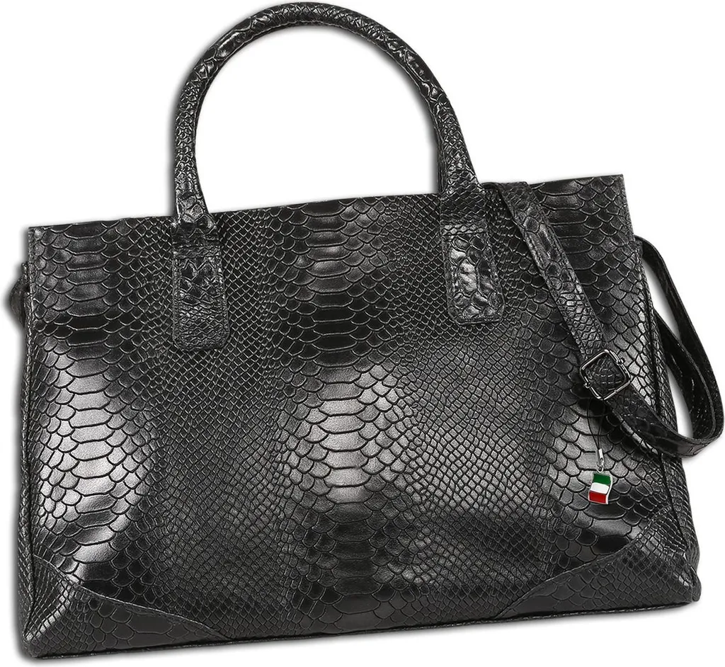 Borsa Florence Vera Pelle Nero Serpente Goffrato - Made in Italy