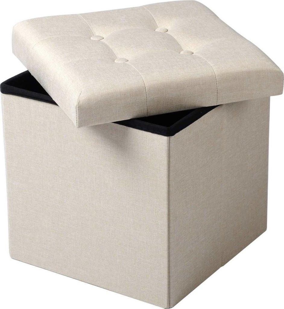 Happyment Hocker Creme – Mit Stauraum – SitzHocker Aufbewahrungsbox – Fußbank – AufbewahrungsHocker – Sitztruhe mit Deckel – Stoff –...