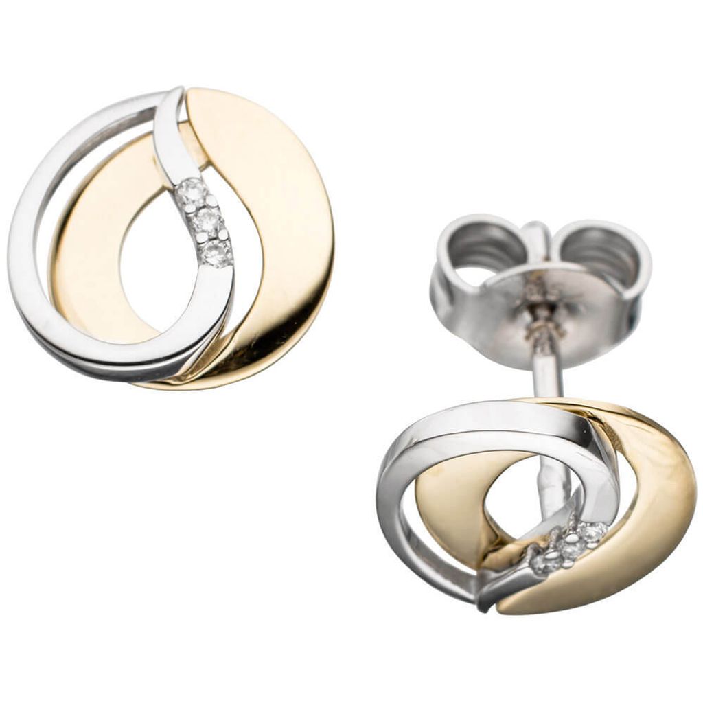 Paar Ohrstecker Ohrschmuck mit 6 Diamanten Brillanten 585 Gelbgold Weißgold