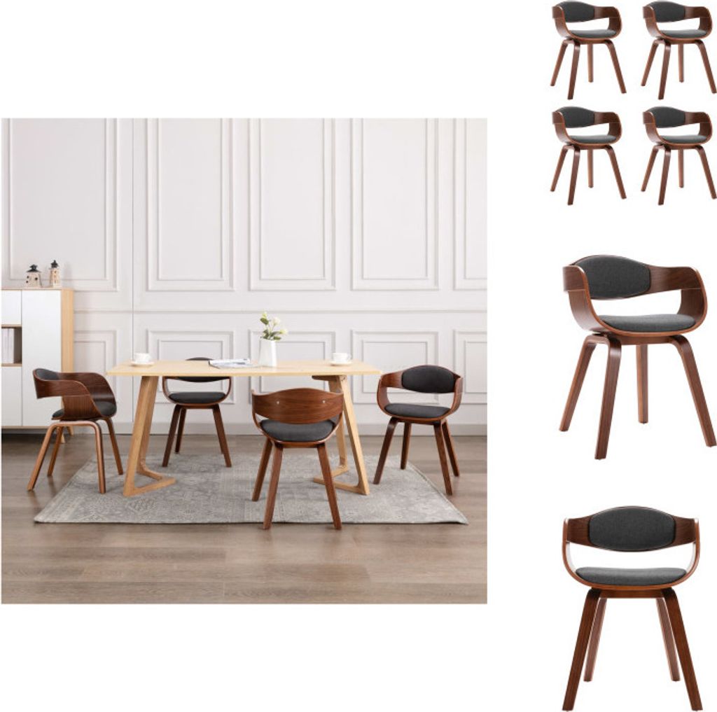 vidaXL Esszimmerstühle 4 Stk. Bugholz und Grau Stoff - Esszimmerstühle