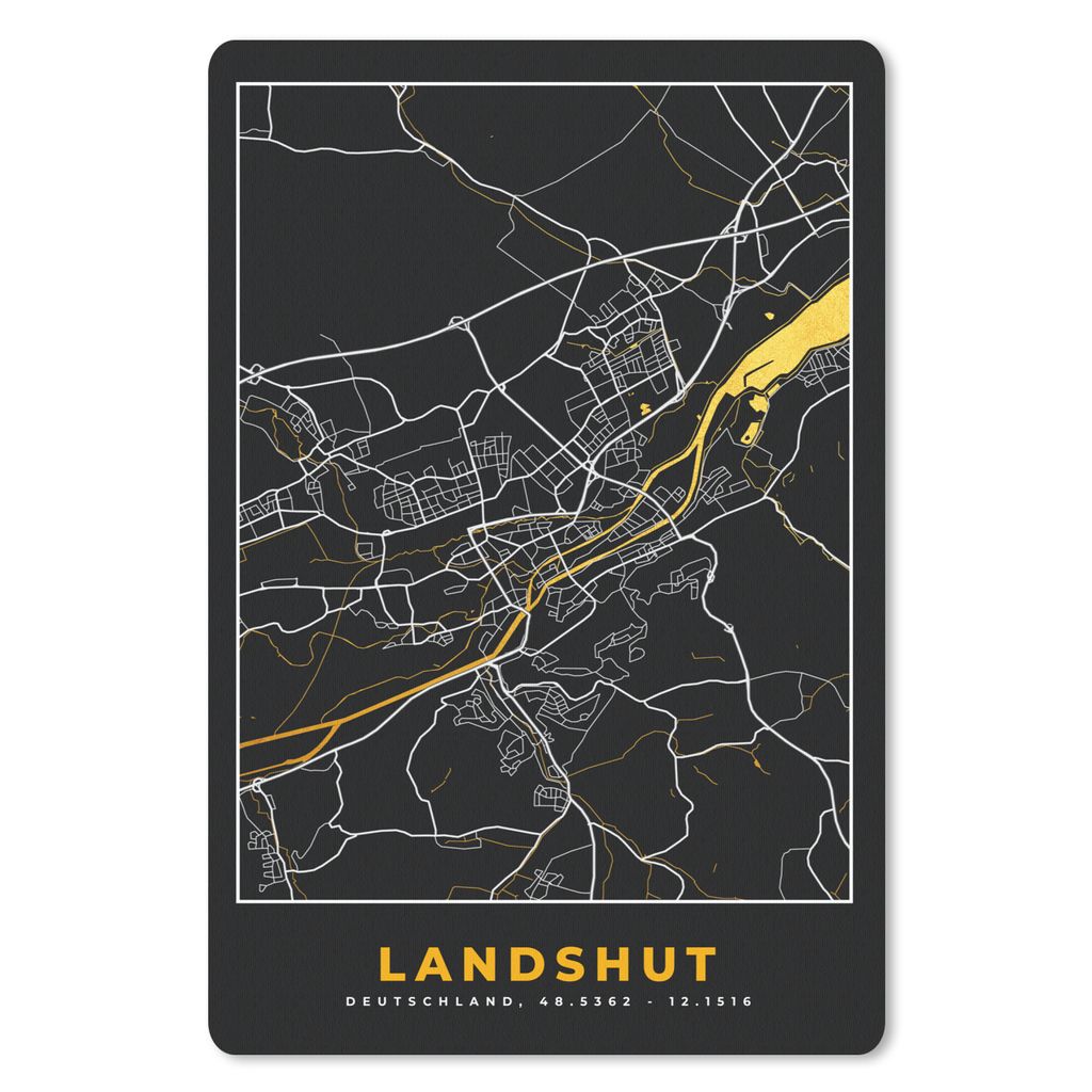 MuchoWow Mauspad Mousepad Schwarz und Gold - Stadtplan - Landshut - Deutschland - Karte 40x60 cm - Mousepads - Maus Mat - Pad - Mausunterlage - S...