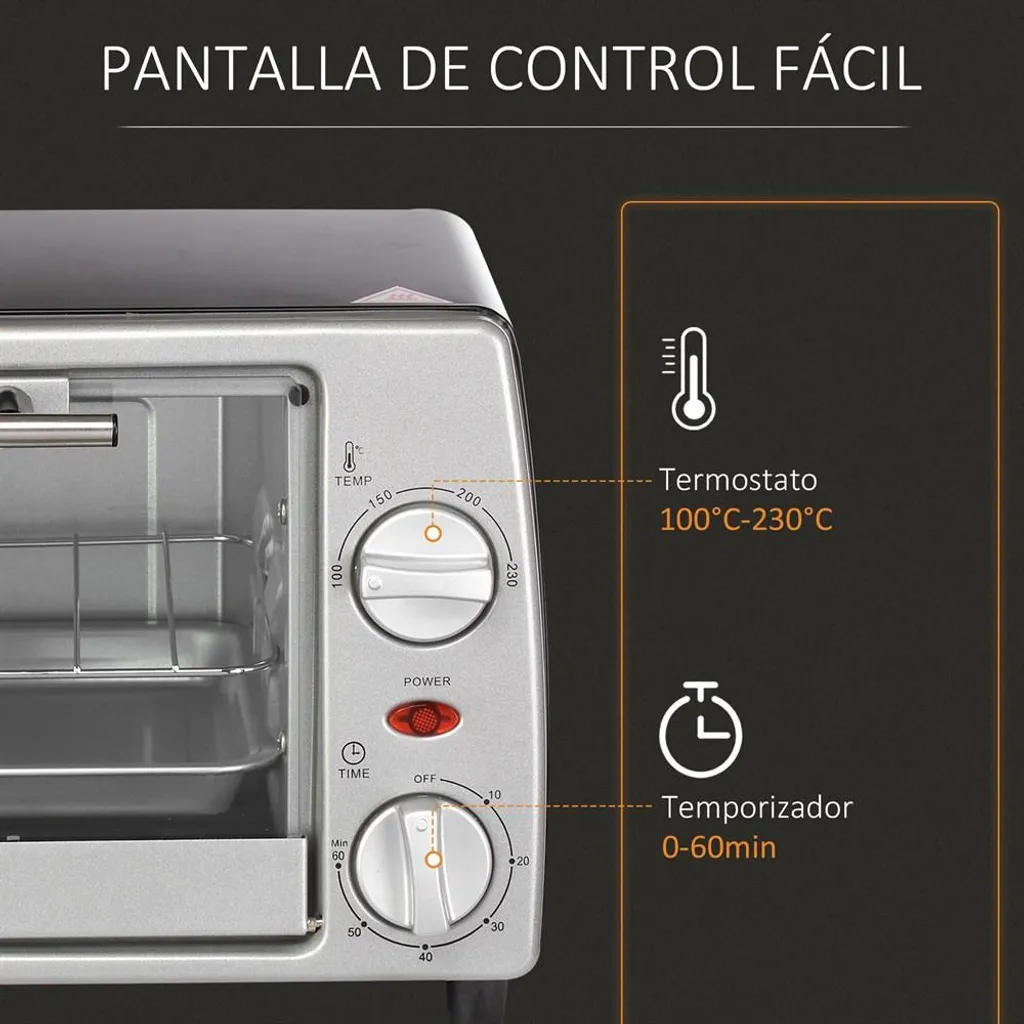 Mini four électrique en acier inoxydable de 10L et 750W - Modèle Compact