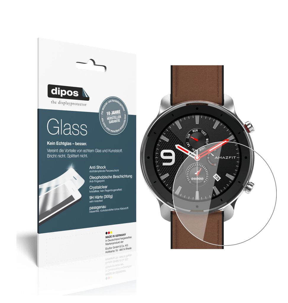 2x Schutzfolie für Amazfit GTR 47mm Smartwatch - Anti-Shock 9H Folie dipos Glass Kunststoffglas