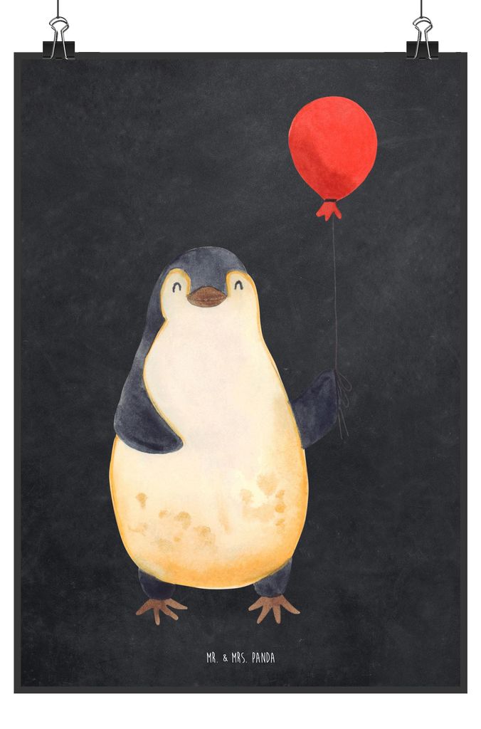Mr. & Mrs. Panda Bild Pinguin Luftballon DIN A3 - Kreidetafel - Geschenk, Wanddekoration, drucke, Liebe, Geschenkidee, Pinguine, Jahrmarkt, Beste F...