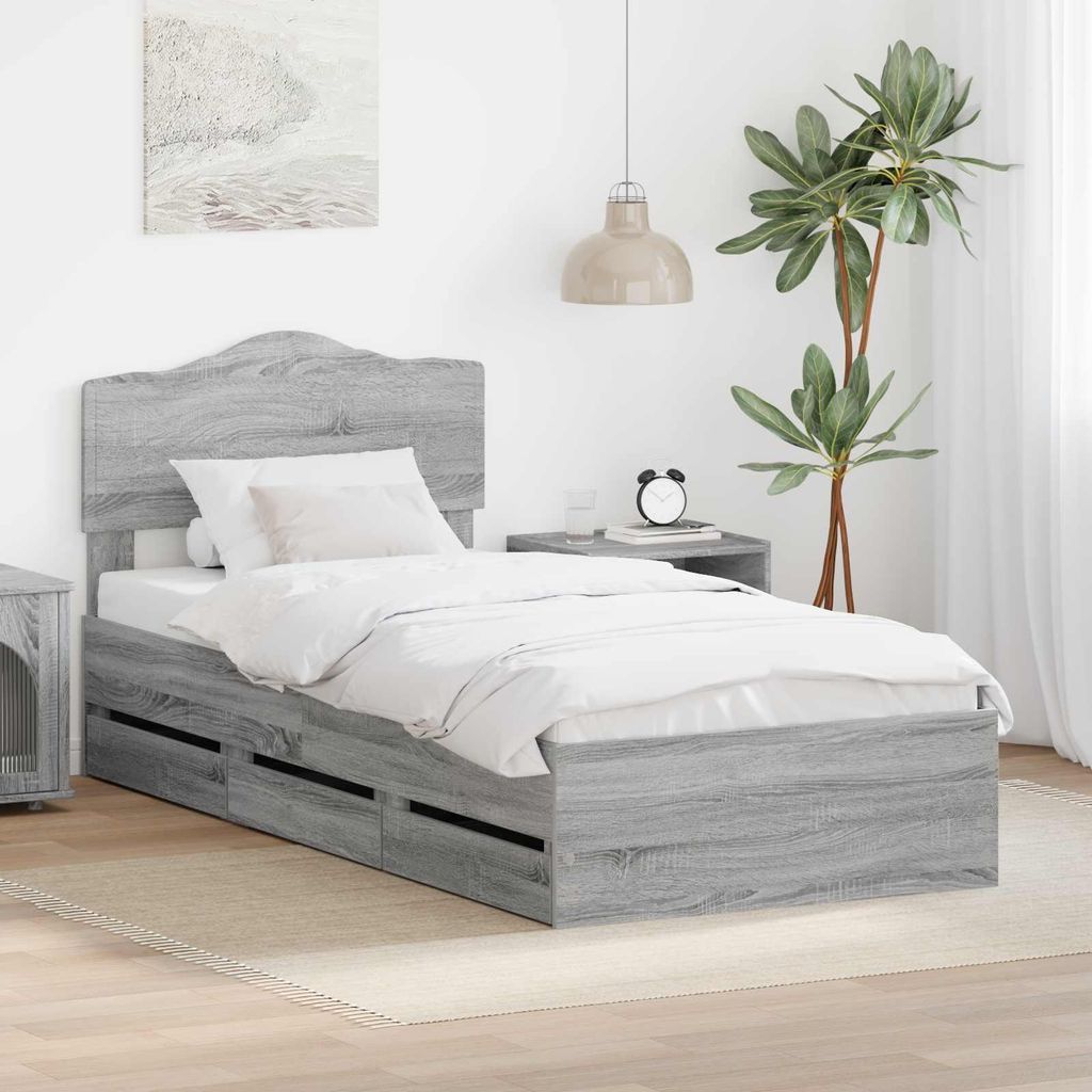 "Schlussverkauf" Einzelbett 1 PLACE - bettrahmen moderne - Graues Sonoma 75x190 cm Ingenieurs Holz C2530