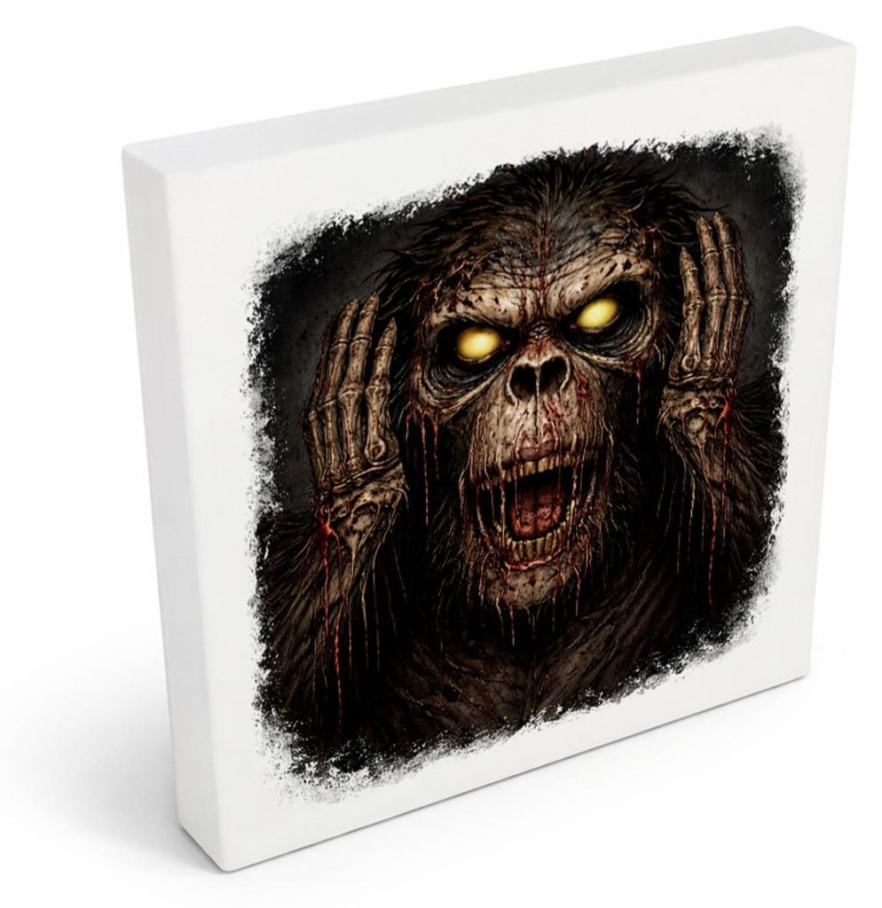 Drei weise Zombie Affen nichts hören Holzbild in 10x10 cm zum Stellen oder