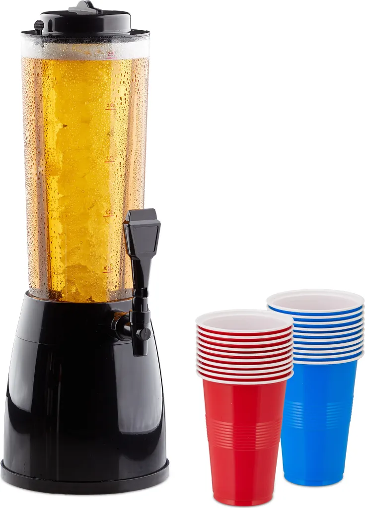 Spillatore Birra da Tavolo Relaxdays + Set 20 Bicchieri Beer Pong