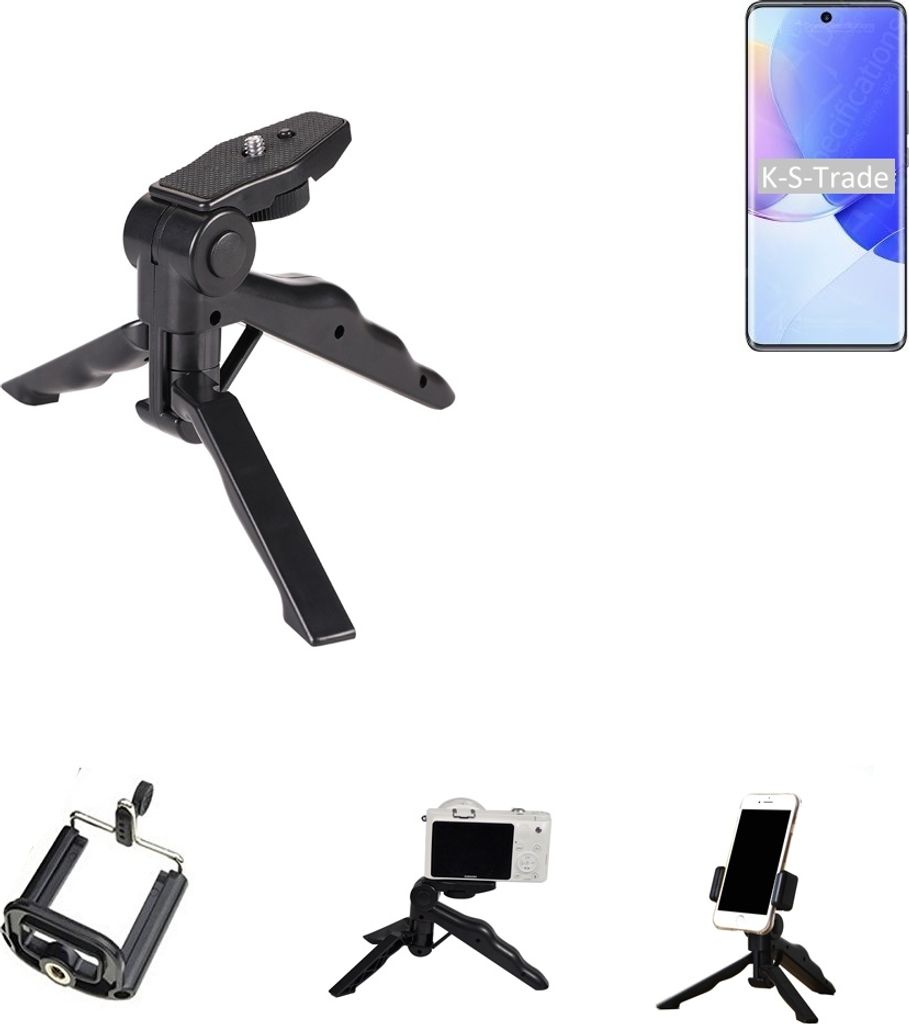 K-S-Trade Stativ Tisch-Ständer Dreibein Handy-Stativ Ständer kompatibel mit Huawei nova 9 Mini-Stativ Smartphone Tripod Handy-Stativ aus Plastik