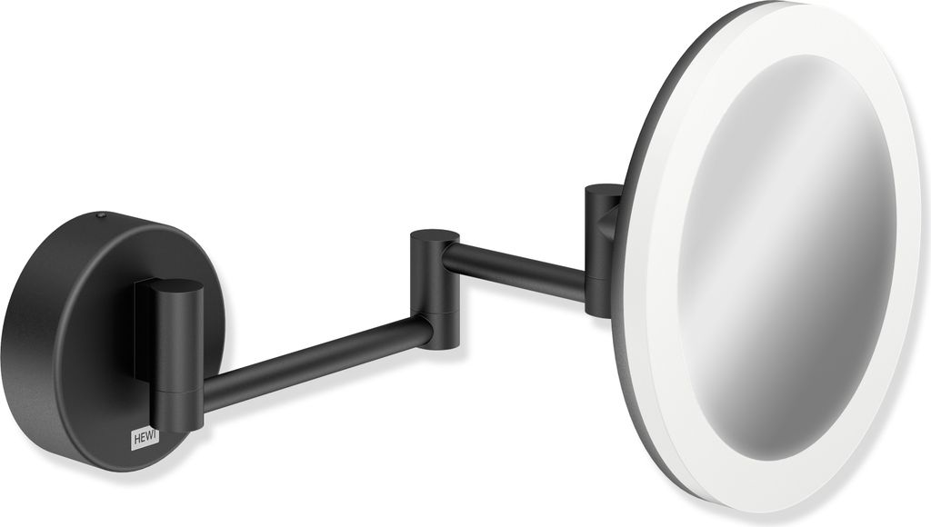 HEWI Kosmetikspiegel, beleuchtet, einseitig konkav, Wandanbindung matt schwarz