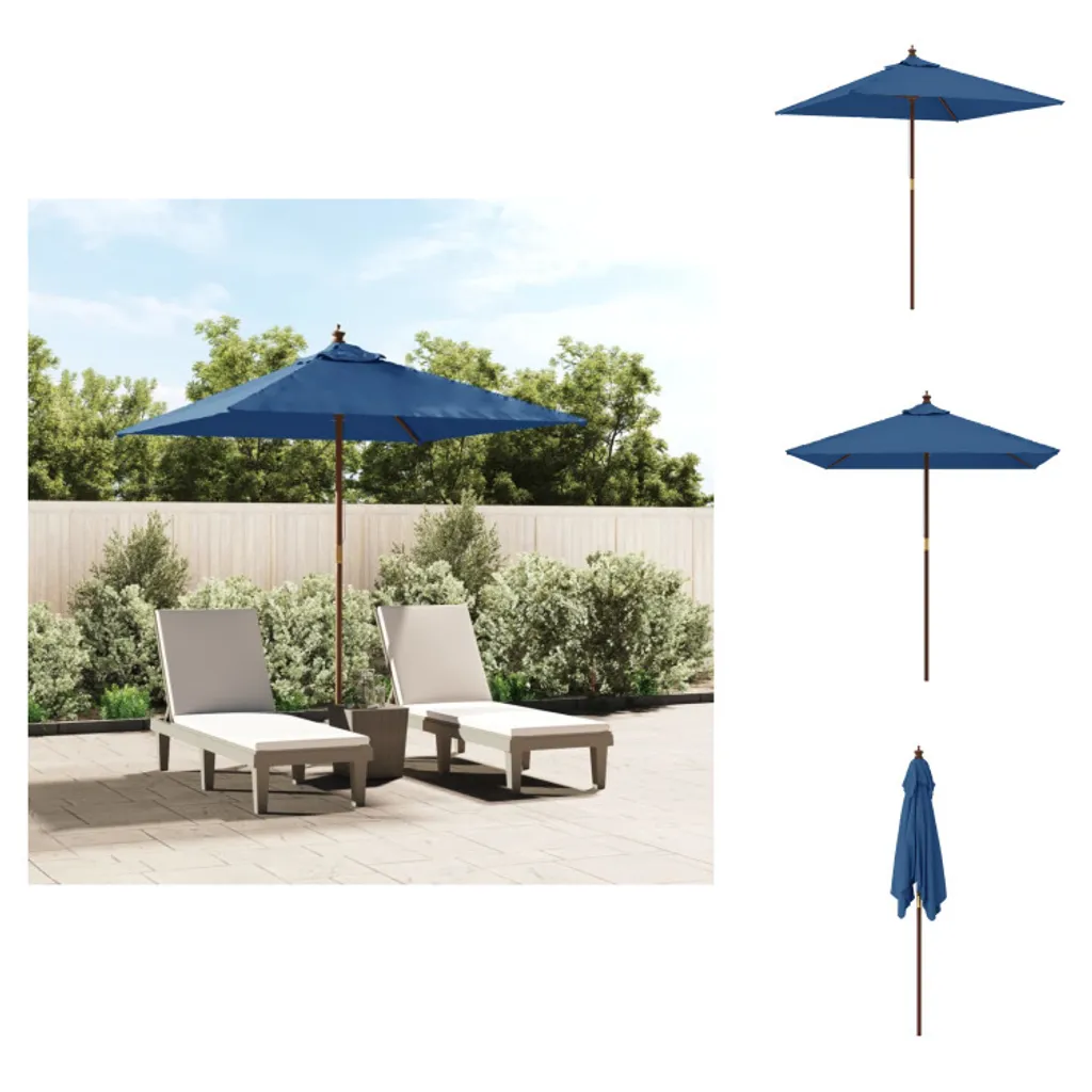 vidaXL Ombrellone con palo in legno azzurro 198x198x231 cm - Ombrelloni e tende da sole