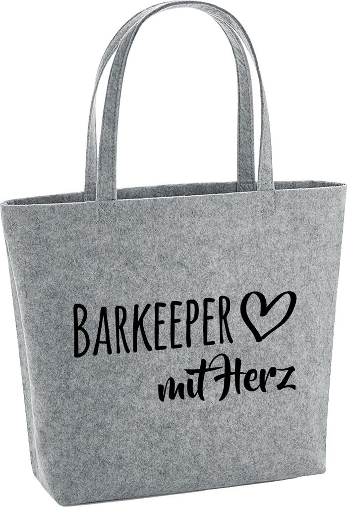 Huuraa Filzshopper Barkeeper mit Herz 22 Liter Grey Melange Filztasche Geschenkidee