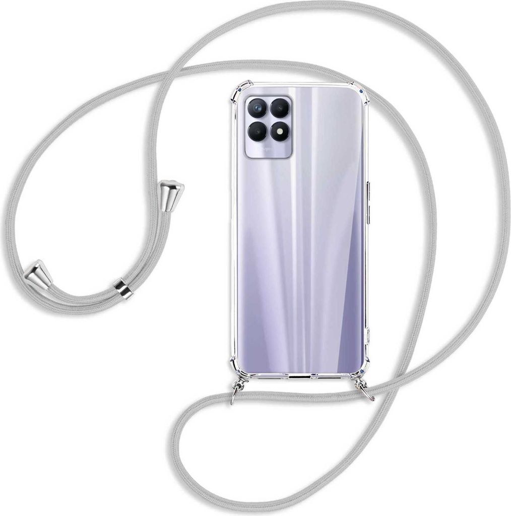 Handykette Backcover-Schutzhülle mit Band (Metall silberfarben) für Realme 8i - silbergrau