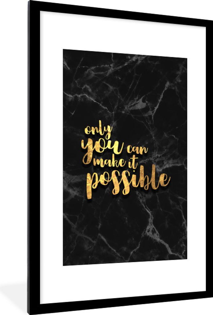 MuchoWow Gerahmtes Poster Zitat - Motivation - Marmor - Gold 60x90 cm - Poster mit Schwarzem Bilderrahmen Wandposter Rahmen Foto Bilder - Dekorat...