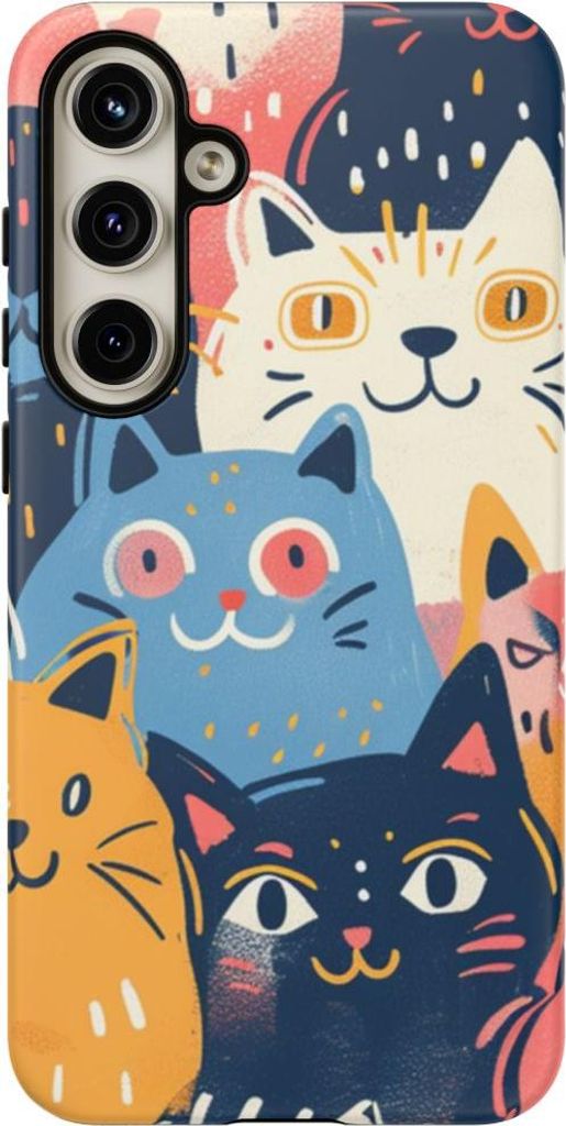 Bunte Katzenmuster-Illustration – Hülle Kompatibel mit Samsung Galaxy S24 Plus