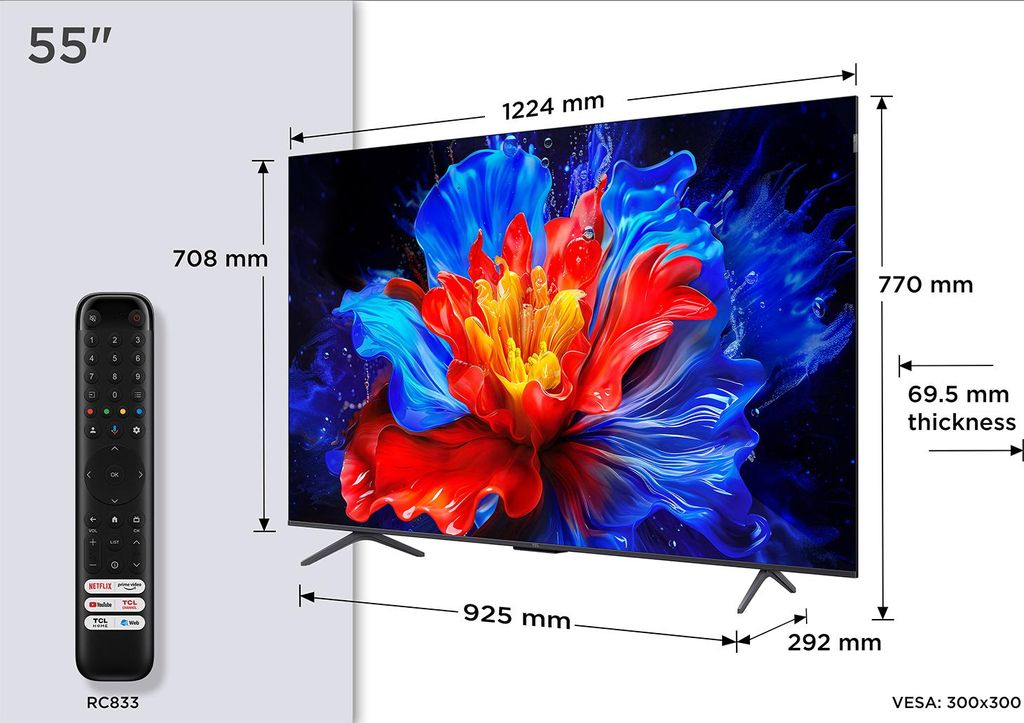 TCL 55P8K 55 Zoll QLED 4K HDR UHD Fernseher, Smart Google TV