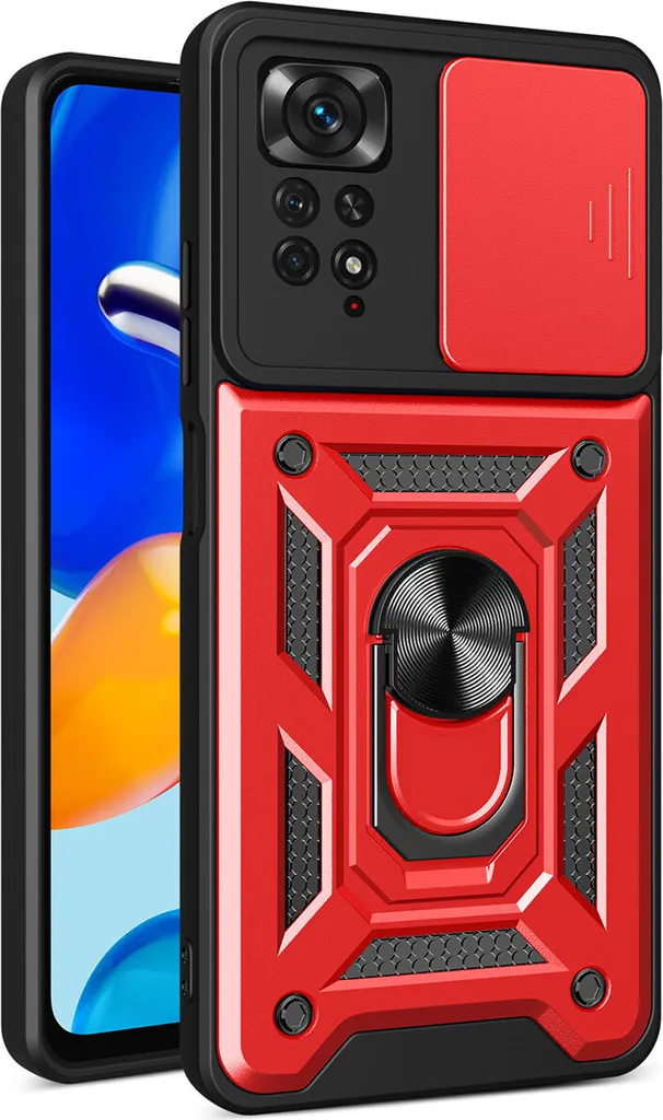 Custodia Redmi Note 11 Pro: Rosso Vibrante, Anello e Protezione Obiettivo - 1
