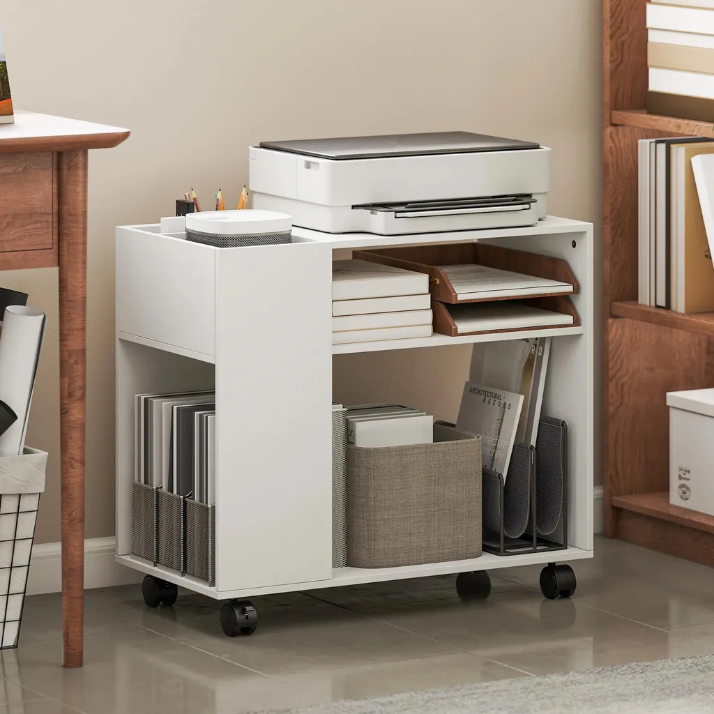Armoire imprimante bois blanc 70 cm avec étagères et compartiments - 2