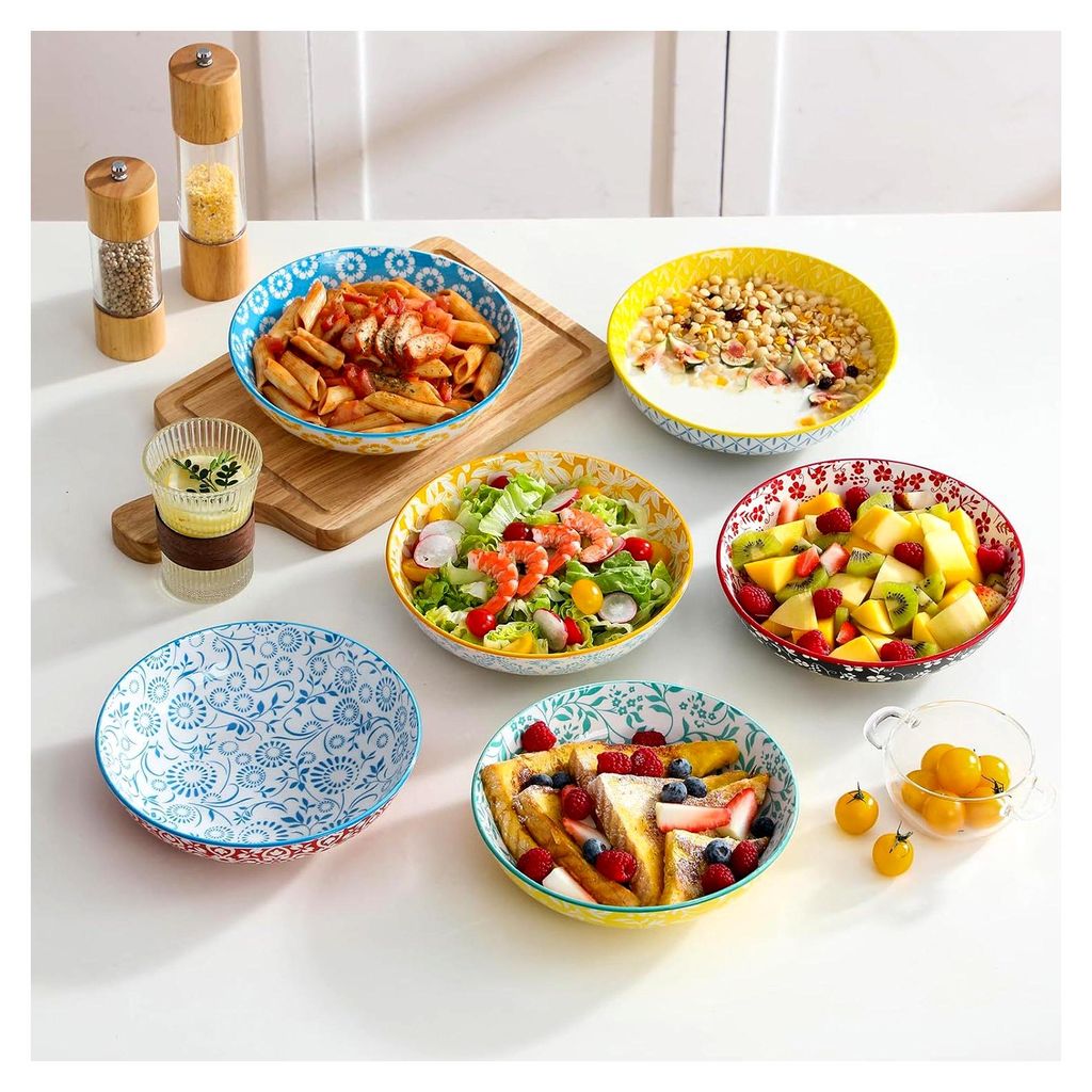 Suppenschalen Set für 6 Personen, 1200ml Pastateller aus Porzellan – Schüssel für Nudel, Spaghetti und Suppe, mikrowellengeeignet