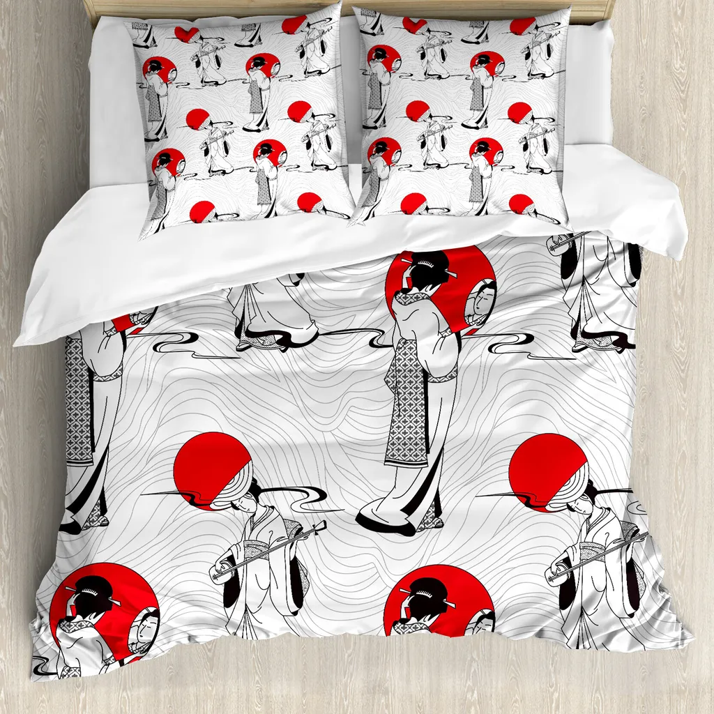 Copripiumino 200x200 Japanese Style | Design Nero Rosso 3D