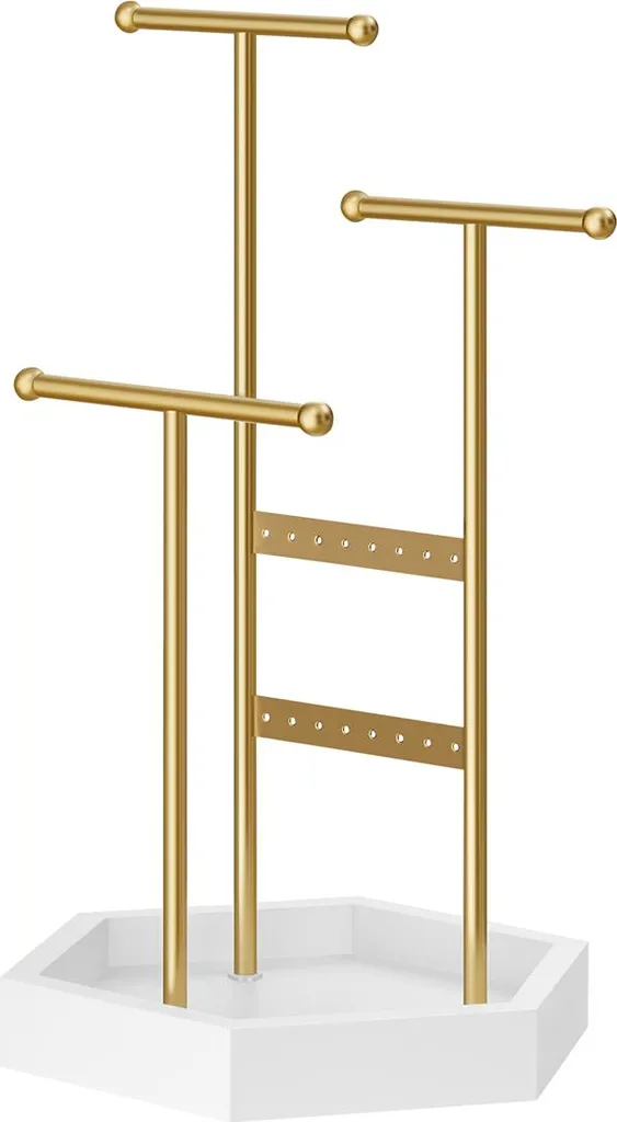 Organisateur de bijoux métal blanc doré pour ranger colliers et bagues