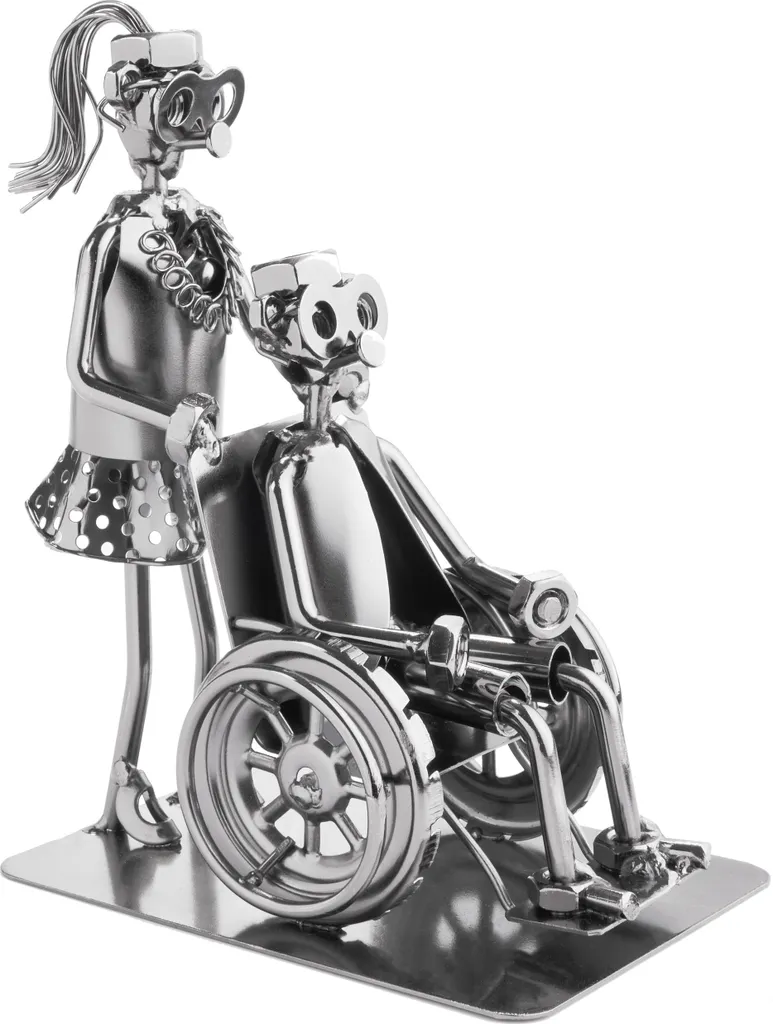 BRUBAKER Figura a vite di badante con persona in sedia a rotelle - Figura in ferro realizzata a mano - Figura in metallo per badanti, infermieri geriatrici e infermieri