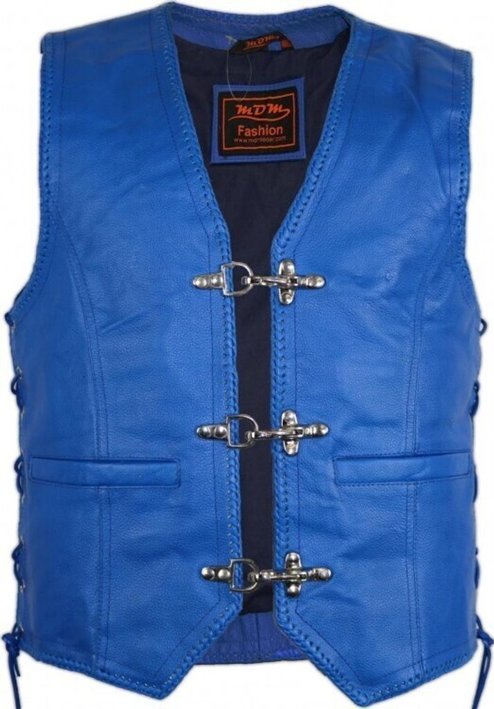 Blaue Lederweste Bikerweste Motorrad Kutte Biker Chopper Clubweste Rockerweste (4XL)