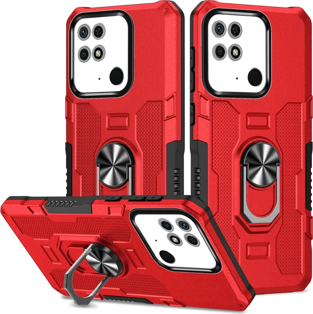 Custodia Redmi 10C, resistente custodia a doppio strato con supporto ad anello e supporto per Xiaomi Redmi 10C rosso