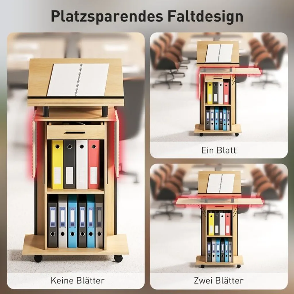 Tablette pour Ordinateur Portable à Roulettes et Rangement Aspect Chêne - 4