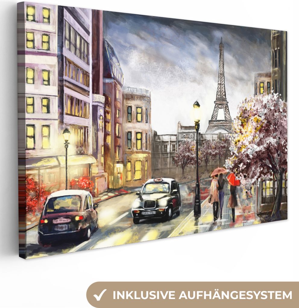 MuchoWow - Leinwandbilder - Gemälde - Paris - Frankreich - Öl, Wandbild, Wanddeko Bilder Wohnzimmer, 90x60 cm