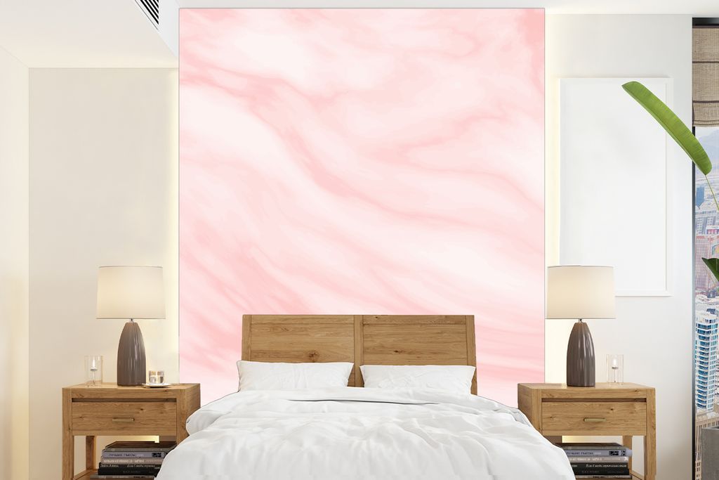 MuchoWow Fototapete für Wohnzimmer oder Schlafzimmer Wandtapete Vinyl Motivtapete Marmor - Rosa - Weiß - Luxus - Marmoroptik - 175x240 cm - Sch...
