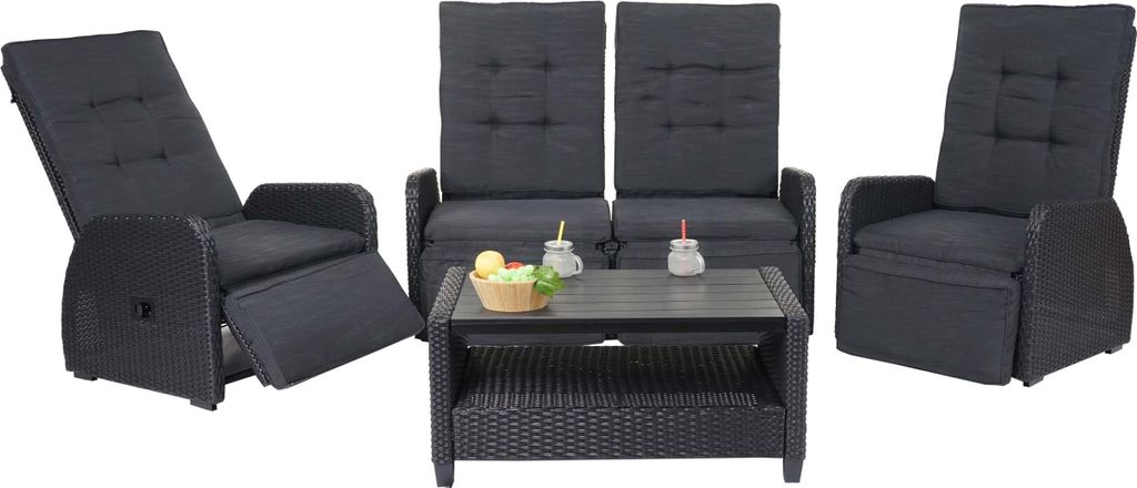 Garnitur HWC-J35, Lounge-Set Sitzgruppe Sofa, Spun Poly halbrundes Poly-Rattan anthrazit, Kissen anthrazit