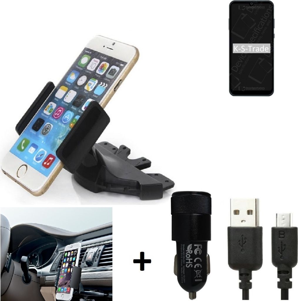 TOP SET K-S-Trade Autohalterung kompatibel mit ZTE Blade A51 Lite CD Schlitz Halterung KFZ-Halter Radio Handy Halterung 360° drehbar DVD-Schacht