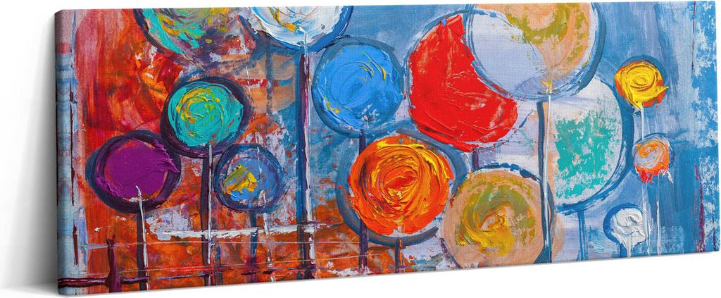 Abstraktion - farbig gemalte Kreise – Leinwandbild Wandbild – 125x50 cm – Leinwandbilder – Wandbilder – Schlafzimmer – Flur